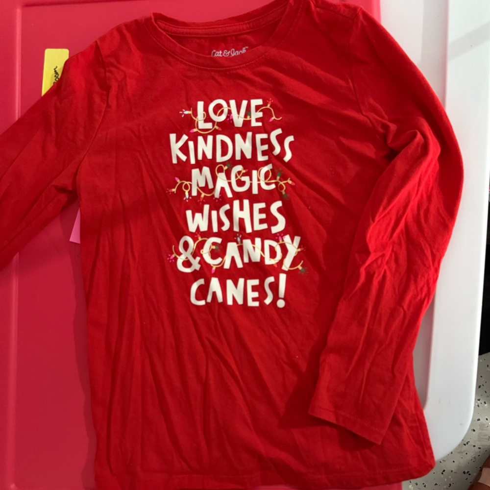 Cat & Jack Red Long Sleeve Tee with Festive Print